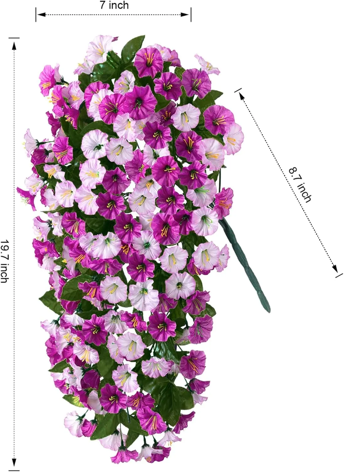 Artificial Fake Hanging Flowers Plants for Outdoor Outside, 2PCS Faux Silk Morning Glory Trailing Vines UV Resistant Look Real for Home Planter Porch Patio (Light Fuchsia Fuchsia)