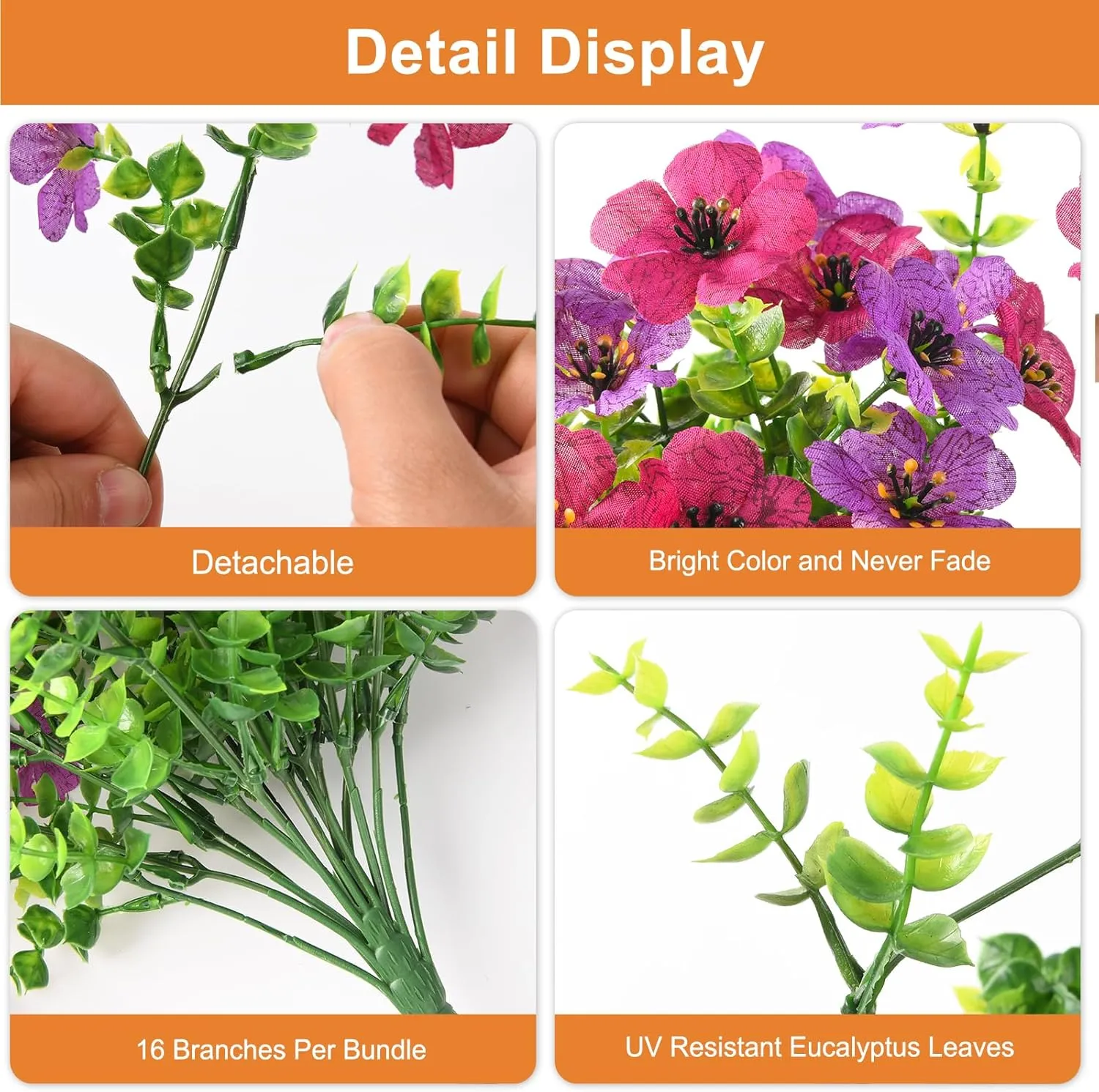 Artificial Hanging Flowers for Outdoors, 2 Pcs Fake Hanging Plant Spring Summer Decor, UV Resistant No Fade Faux Flower for Front Door Porch Planter Patio Yard Garden(Light Purple Red)