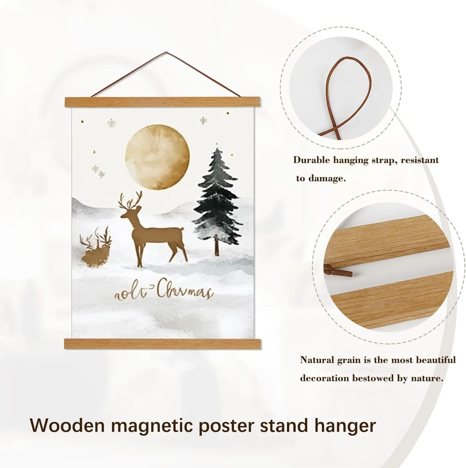Artmag Magnetic Poster Hanger Frame, 20x28 20x30 20x24 Light Wood Wooden Magnet Canvas Artwork Print Poster Hangers Frames Hanging Kit (Teak Wood, 20")