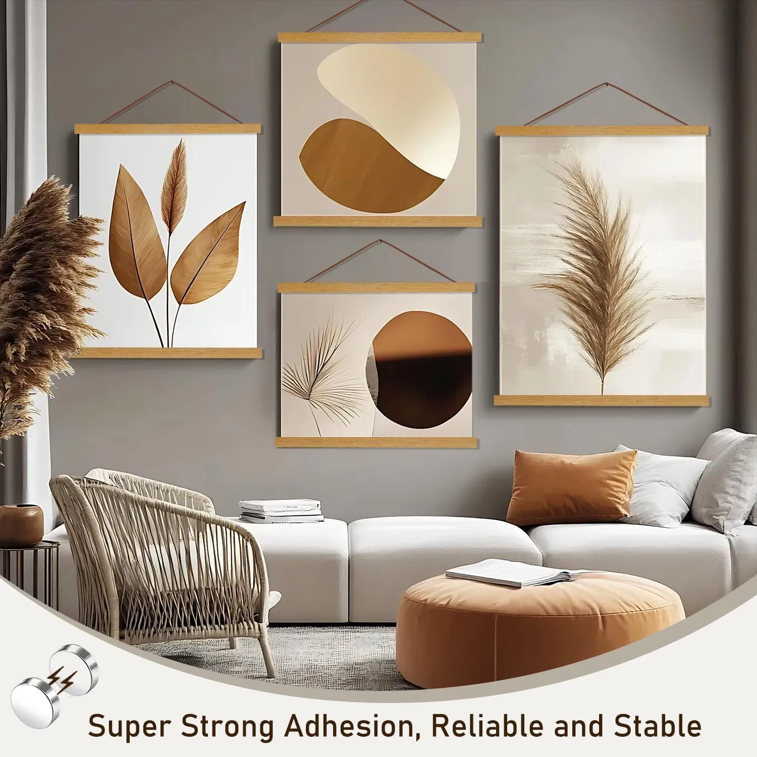 Artmag Magnetic Poster Hanger Frame, 20x28 20x30 20x24 Light Wood Wooden Magnet Canvas Artwork Print Poster Hangers Frames Hanging Kit (Teak Wood, 20")