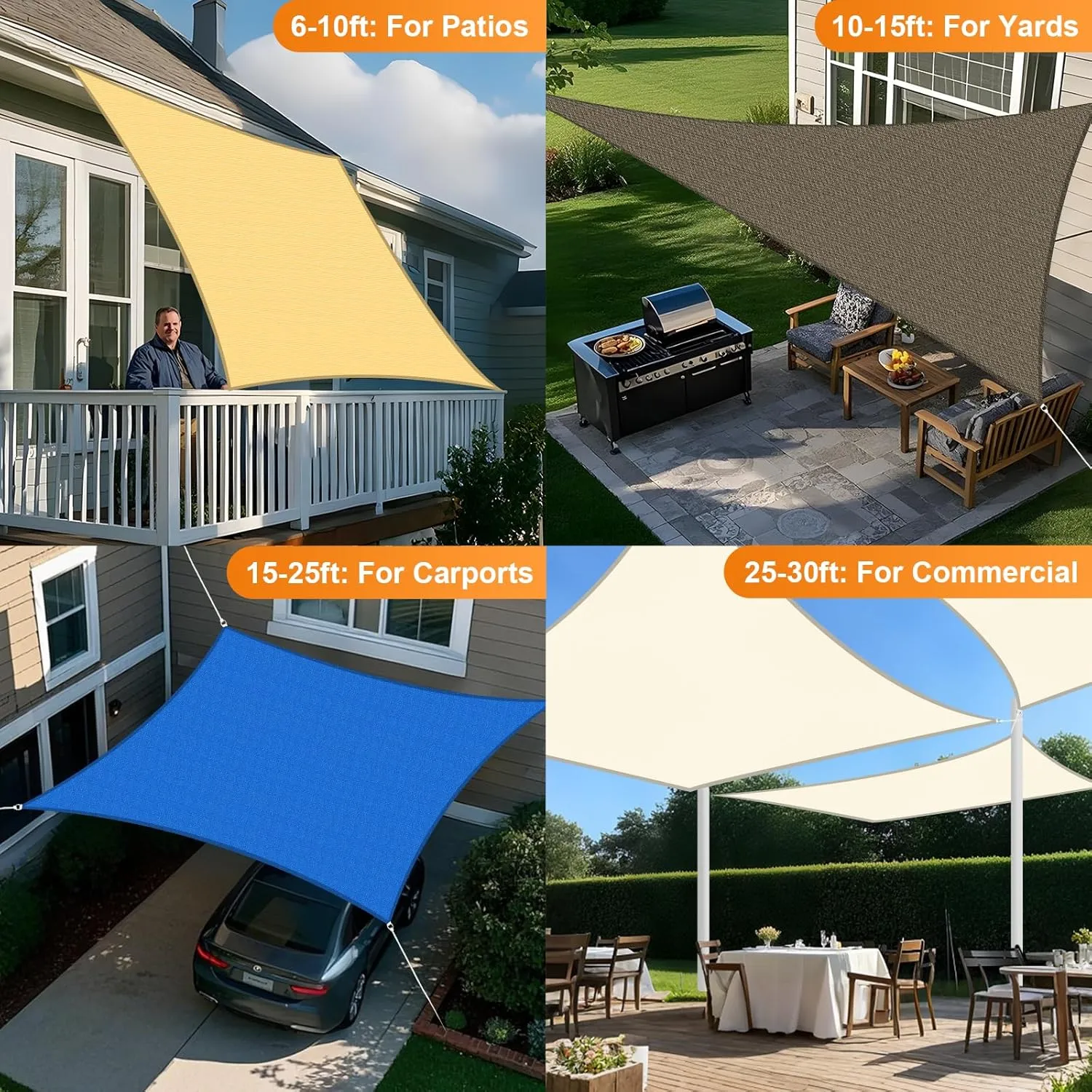 Artpuch Sun Shade Sails Canopy, 185GSM Shade Sail UV Block for Patio Garden Outdoor Facility and Activities (10'x13', Grey)