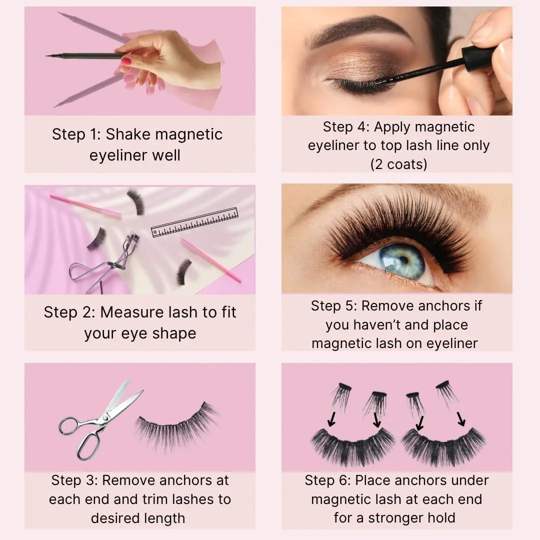 AscentLash Magnetic Eyelash Kit with Magnetic Eyelashes and Magnetic Eyeliner, Easy to Apply, No Glue Needed, Reusable, 50 wears, Faux Mink Eyelashes, Volume and Length - 3 Pairs (Besties)