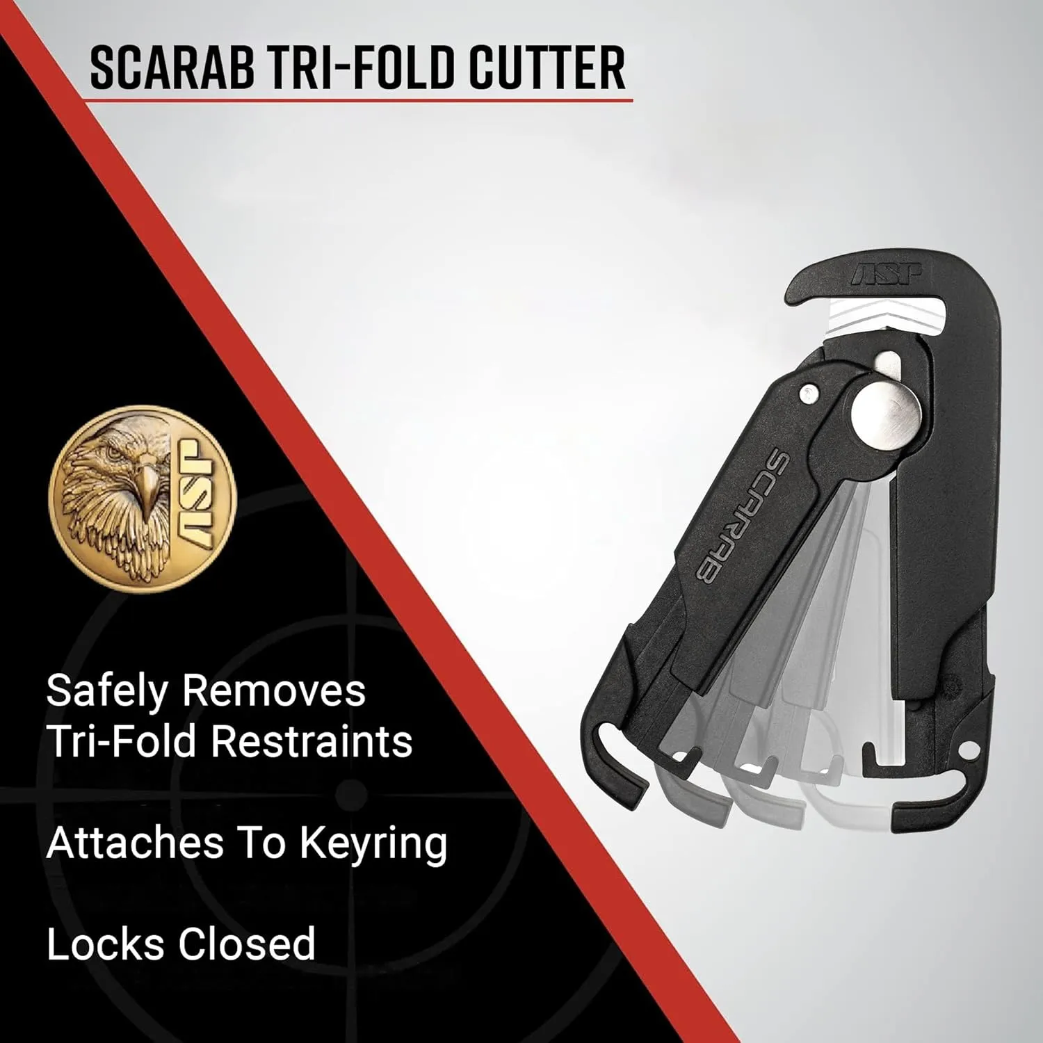 ASP Scarab Cutter for Tri-Fold Restraints, Clippers for Safe Removal of Disposable Cuffs, Compact Safety Blade for Removing Bands and Medical Bracelets