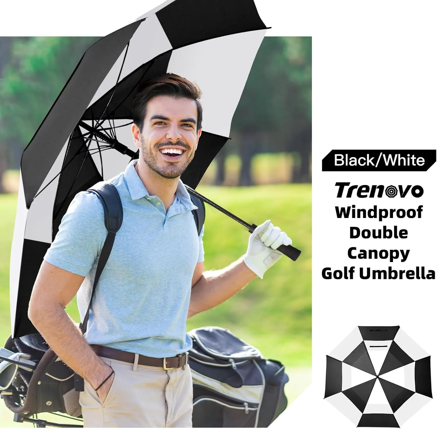 Auto Open Golf Umbrellas 62/68/72 Inch Extra Large Oversize for Business & Home, Ventilated Double Canopy Windproof Waterproof Stick Umbrella for Rain & strong wind
