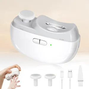 Automatic Nail Clipper Electric Nail Trimmer Polisher 2 in 1 Portable Fingernail Cutter with Light 2 Speeds File Nail Clip Storage Rechargeable Safety Trimmer for Baby Kids Adults Seniors (White)