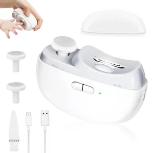 Automatic Nail Clipper Electric Nail Trimmer Polisher with Light 2 Speeds Trimmer 2 in 1 Portable Fingernail Cutter for Baby Kids Adults Seniors Rechargeable Safety (White)