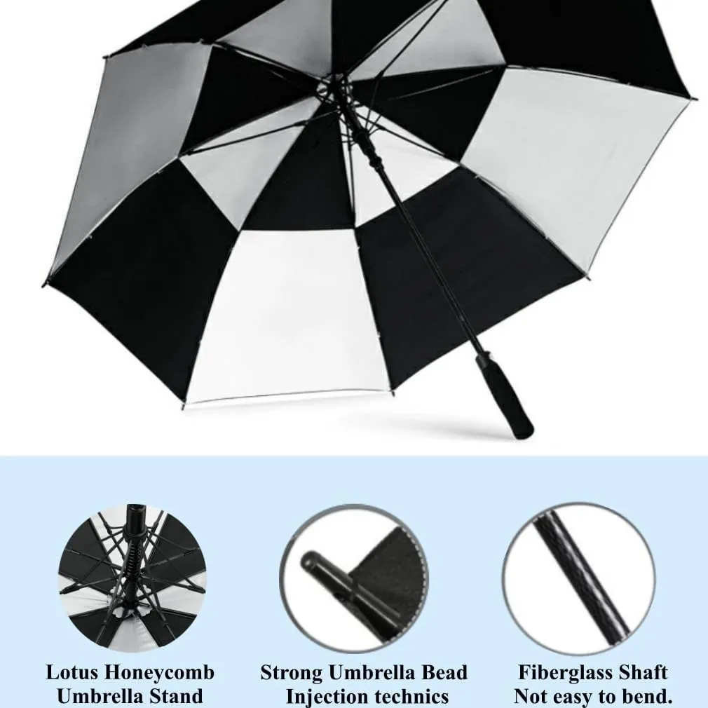 Automatic Open Golf Umbrella Oversize Double Canopy Vented Umbrella Windproof Waterproof for Golfers and Outdoor Enthusiasts