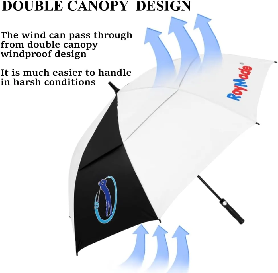 Automatic Open Golf Umbrella Oversize Double Canopy Vented Umbrella Windproof Waterproof for Golfers and Outdoor Enthusiasts