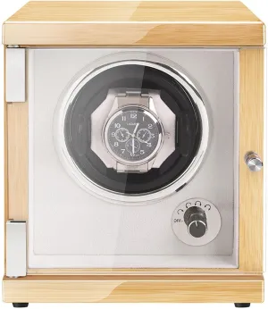 Automatic Single Watch Winder Wood Shell Piano Finish Watches Display Box with LED Lights Quiet Japanese Mabuchi Motor Fit Lady and Man Watches Nice Gift