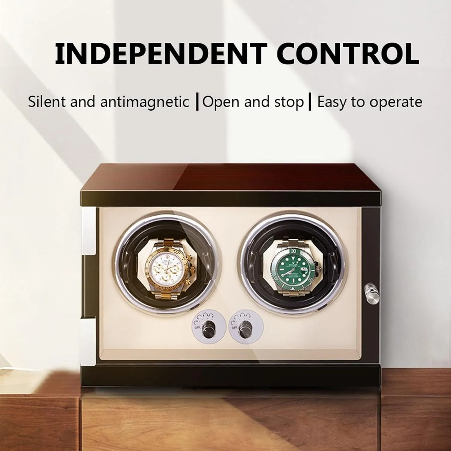 Automatic Single Watch Winder Wood Shell Piano Finish Watches Display Box with LED Lights Quiet Japanese Mabuchi Motor Fit Lady and Man Watches Nice Gift