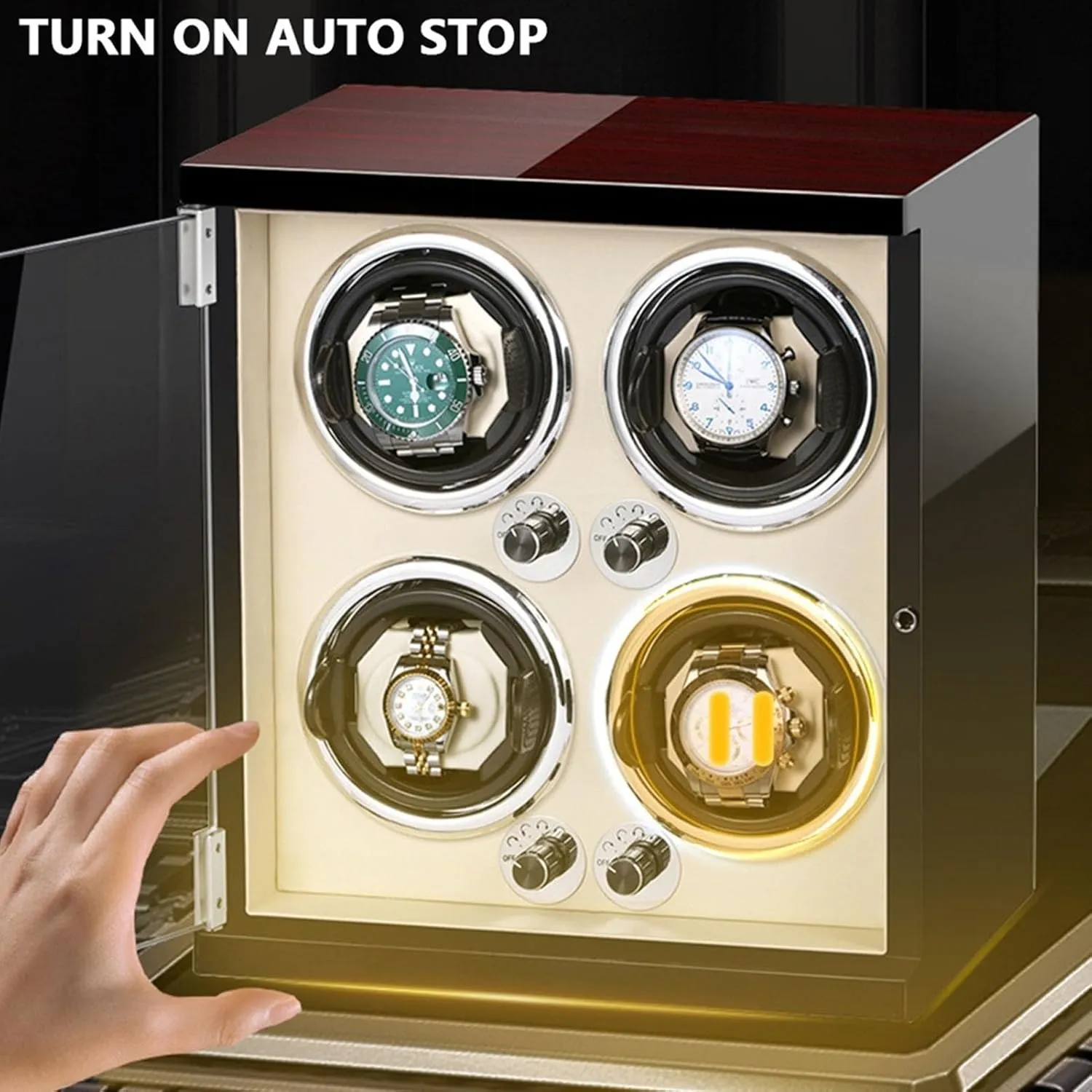 Automatic Single Watch Winder Wood Shell Piano Finish Watches Display Box with LED Lights Quiet Japanese Mabuchi Motor Fit Lady and Man Watches Nice Gift