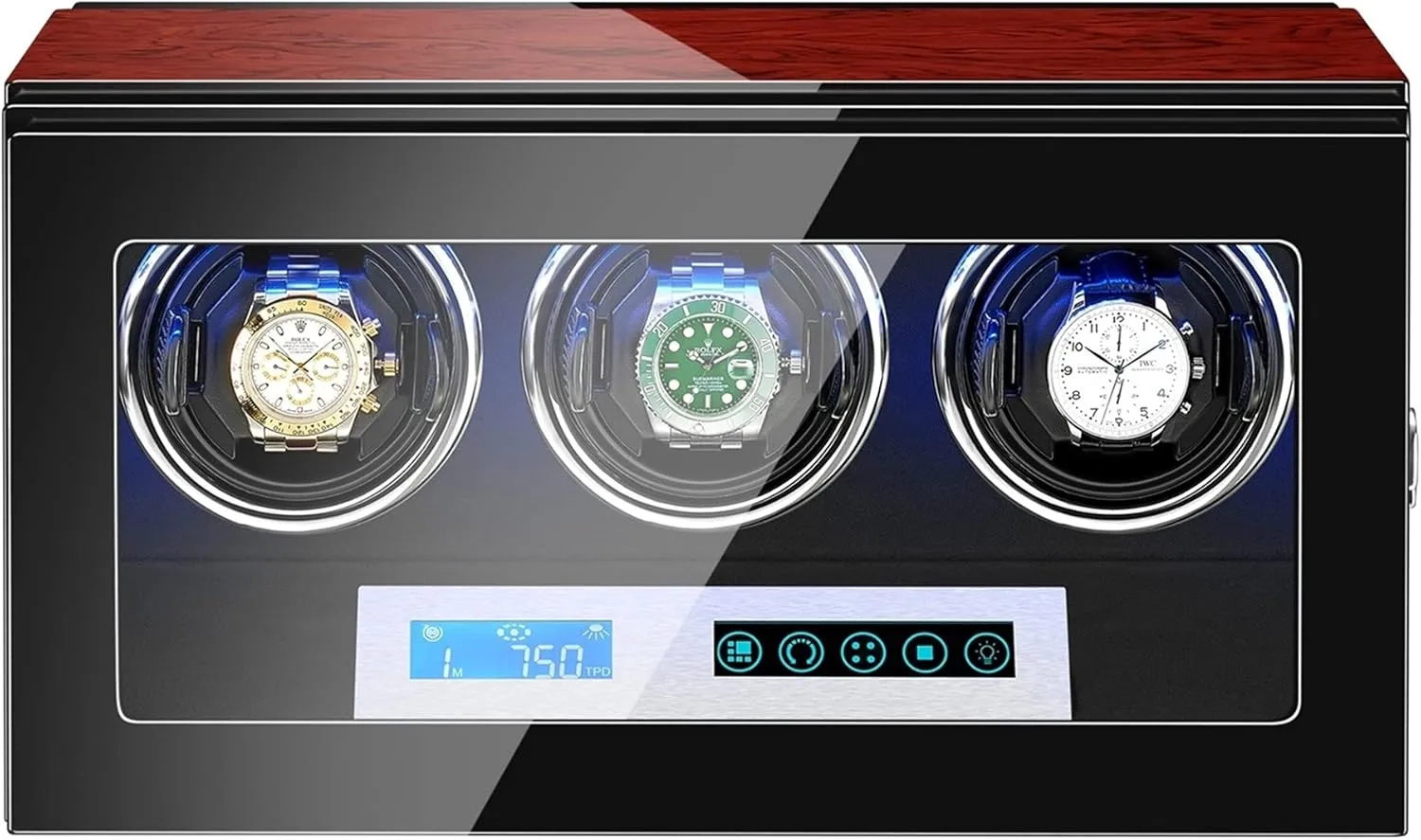 Automatic Watch Winder Box for 3 Watches Watches Display Box with LCD Touch Screen LED Illumination Motors Adjustable Watch Pillow Fit Lady and Man Watches (3 0)