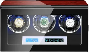 Automatic Watch Winder Box for 3 Watches Watches Display Box with LCD Touch Screen LED Illumination Motors Adjustable Watch Pillow Fit Lady and Man Watches (3 0)