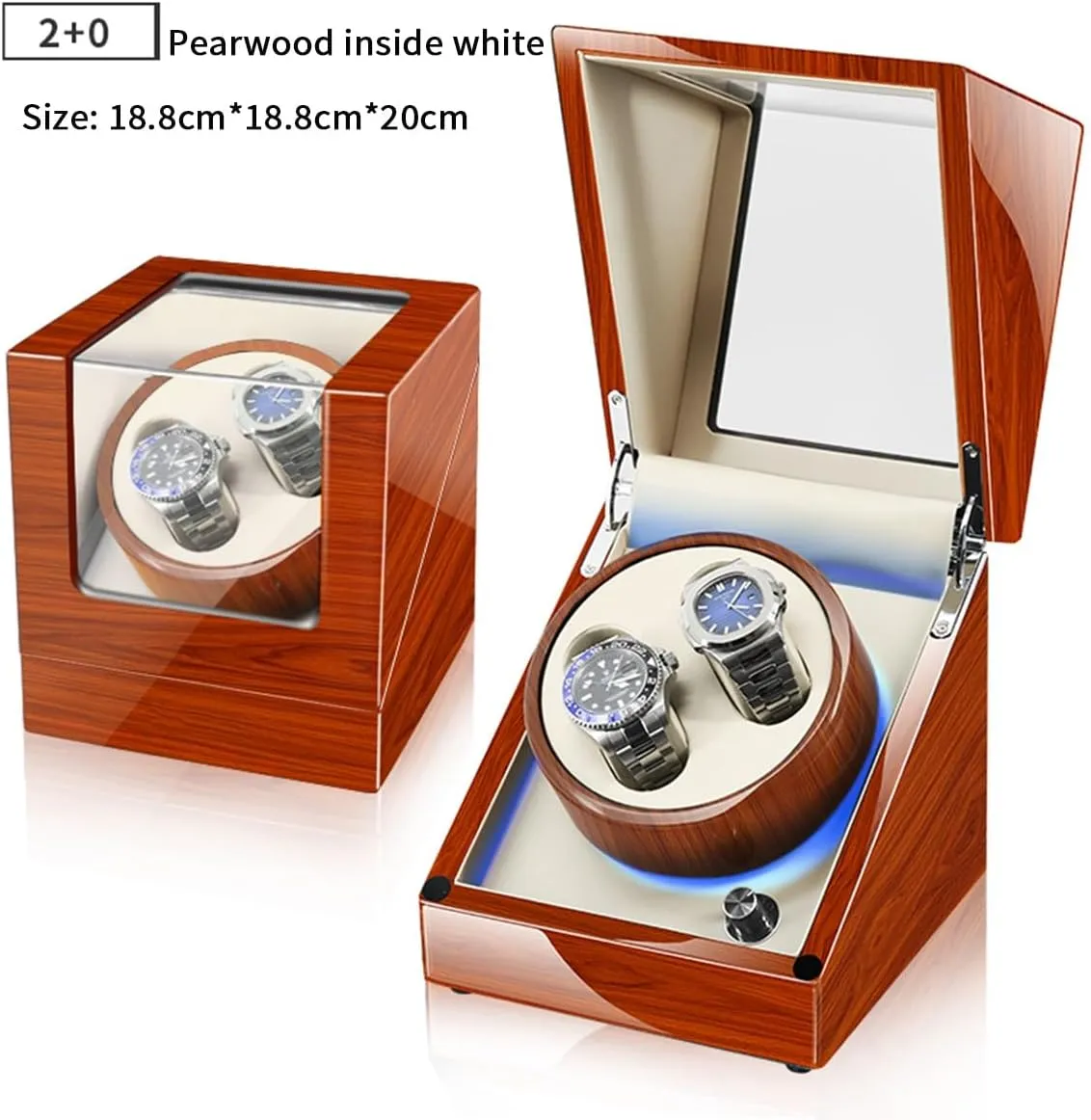 Automatic Watch Winder Direct Drive Motor 5 Different Settings LED Light with Super Quiet Motor Luxury Fiber Leather Storage Case