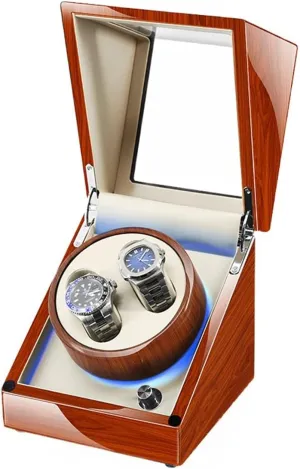 Automatic Watch Winder Direct Drive Motor 5 Different Settings LED Light with Super Quiet Motor Luxury Fiber Leather Storage Case