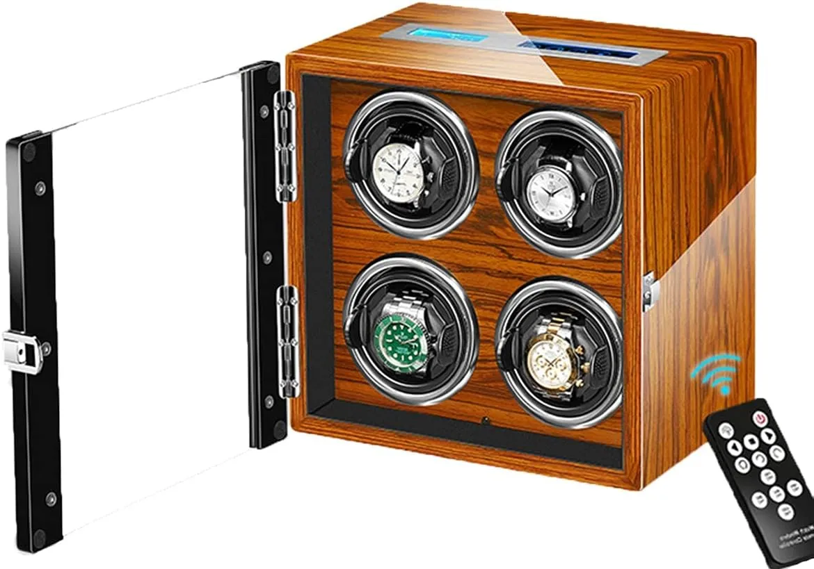 Automatic Watch Winder for 4 Watches Watches Display Box with Remote Control LCD Touch Screen LED Illumination Rotation Mode Quiet Motor (B 4 0)