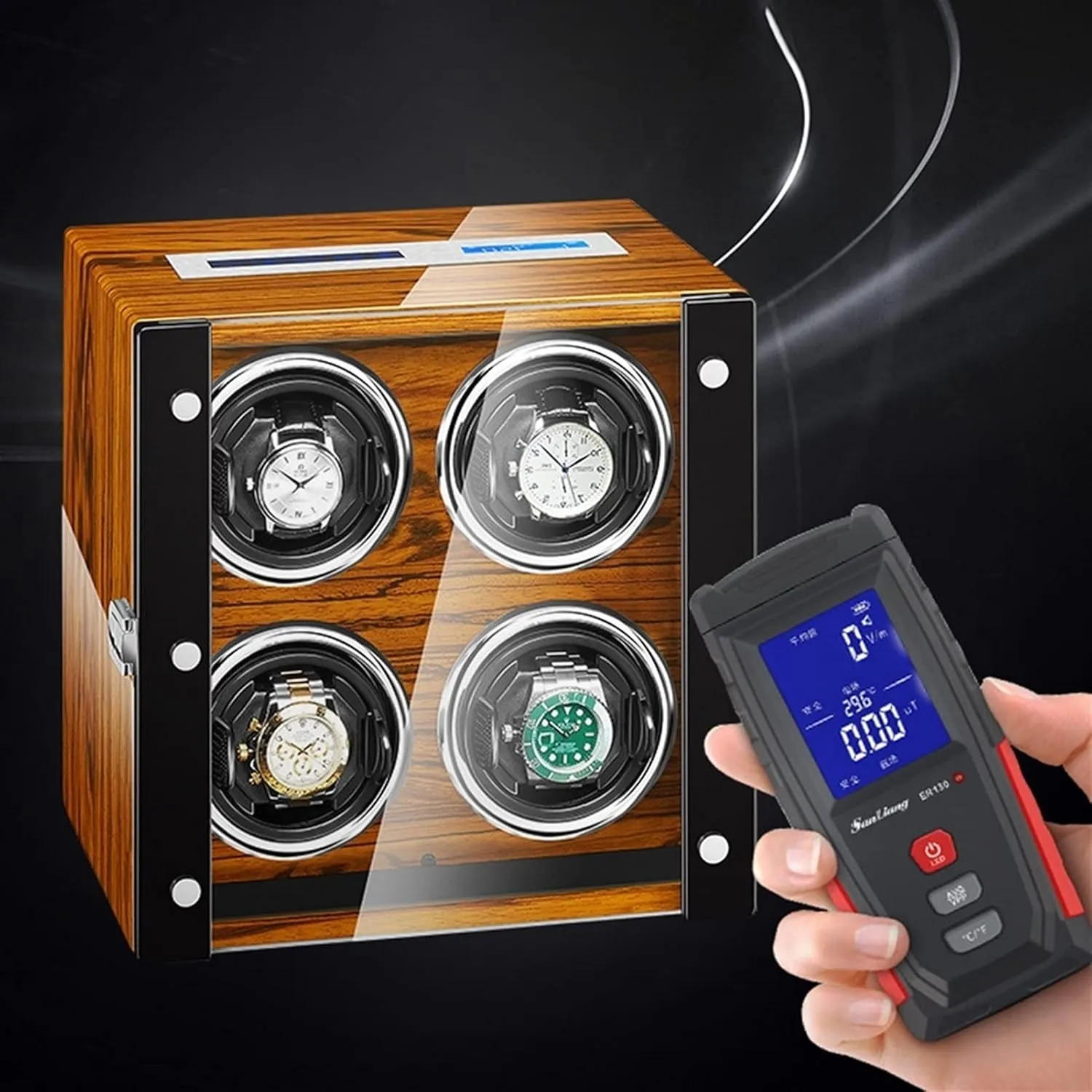 Automatic Watch Winder for 4 Watches Watches Display Box with Remote Control LCD Touch Screen LED Illumination Rotation Mode Quiet Motor (B 4 0)