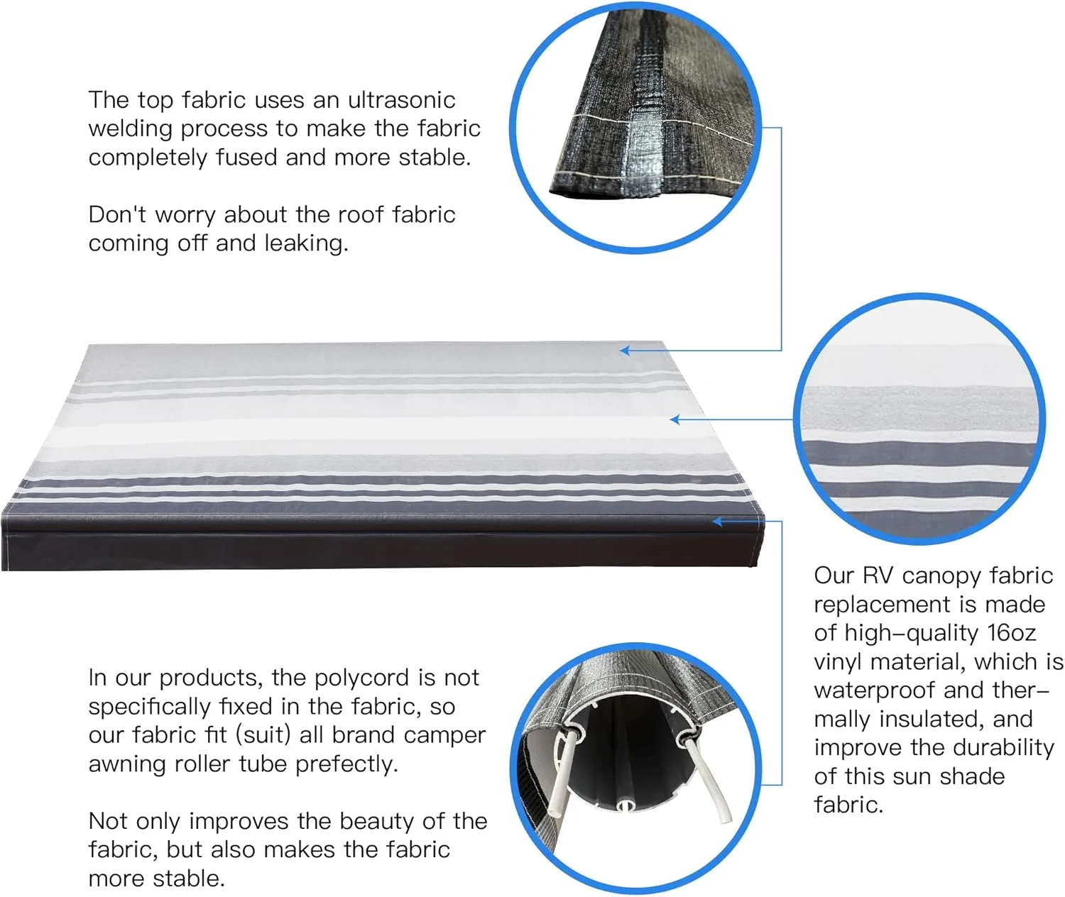 AWNLUX RV Awning Fabric Replacement Heavy Duty Weatherproof 4-Ply Vinyl Camper Awning Fabric- Universal Outdoor Canopy for Camper, Trailer, and Motorhome Awnings Ocean Blue-17' (Fabric 16'2"X8")