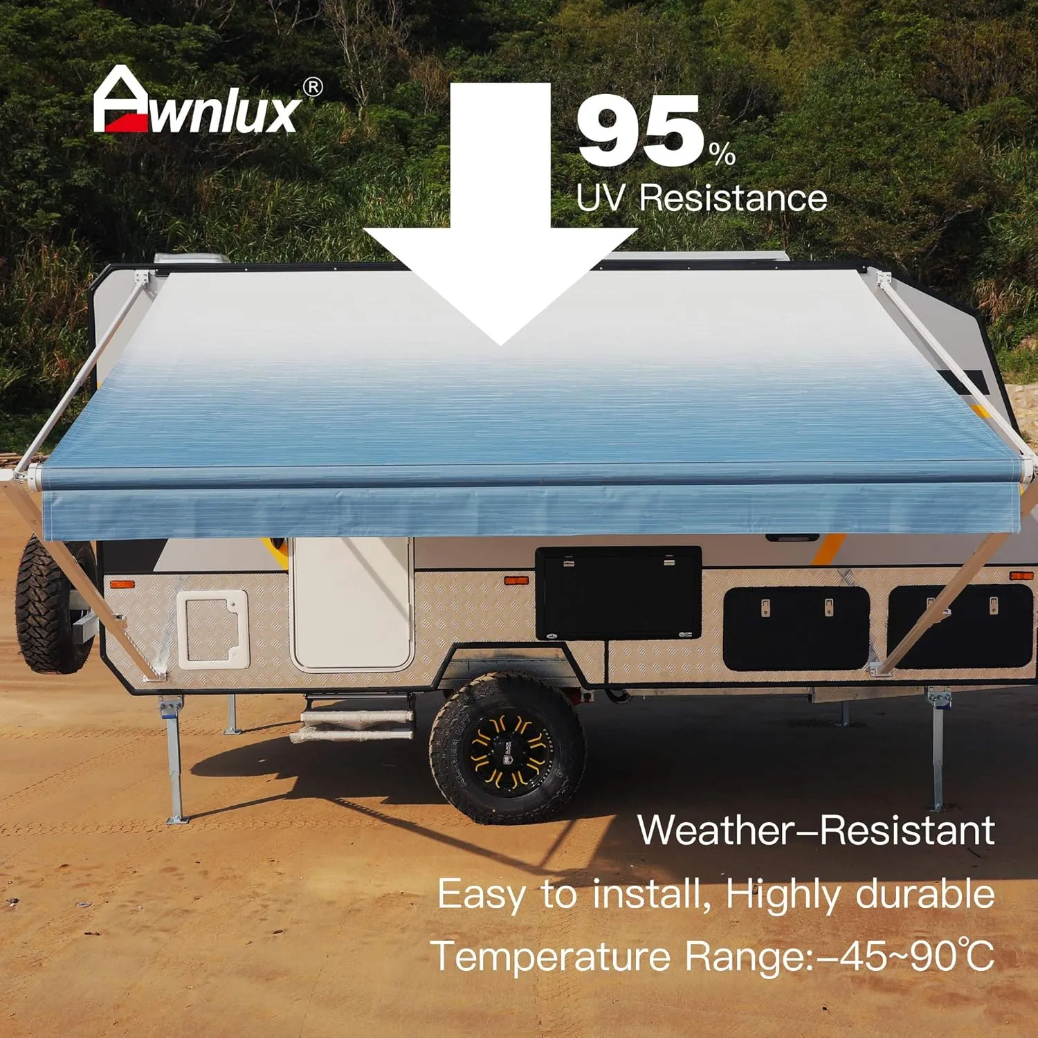 AWNLUX RV Awning Fabric Replacement Heavy Duty Weatherproof 4-Ply Vinyl Camper Awning Fabric- Universal Outdoor Canopy for Camper, Trailer, and Motorhome Awnings Ocean Blue-17' (Fabric 16'2"X8")