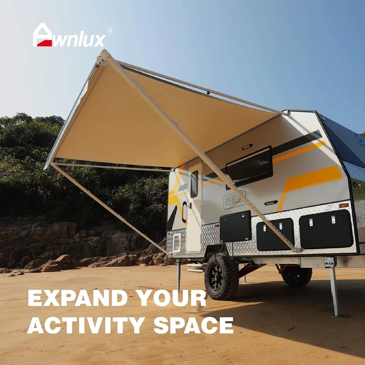 AWNLUX RV Awning Fabric Replacement - Waterproof Vinyl Sun Shade Screen for Camping - Universal Fit UV Blocker Canopy Shelter - Blue Strip 13' (Fabric 12'2")