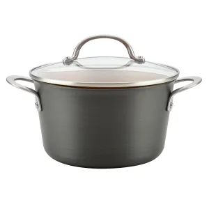Ayesha Curry Home Collection Hard Anodized Nonstick Sauce Pan/Saucepan with Lid, 4.5 Quart, Charcoal Gray