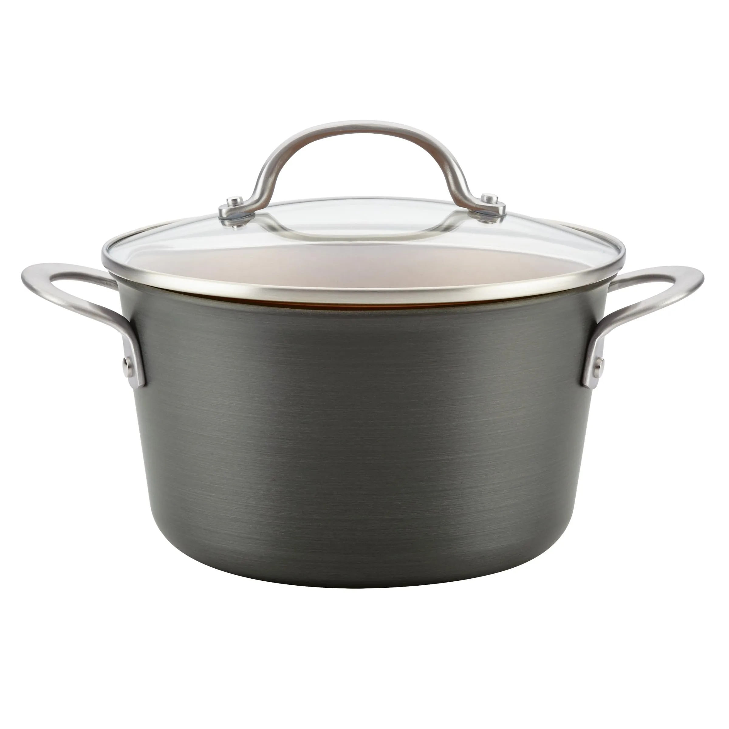 Ayesha Curry Home Collection Hard Anodized Nonstick Sauce Pan/Saucepan with Lid, 4.5 Quart, Charcoal Gray