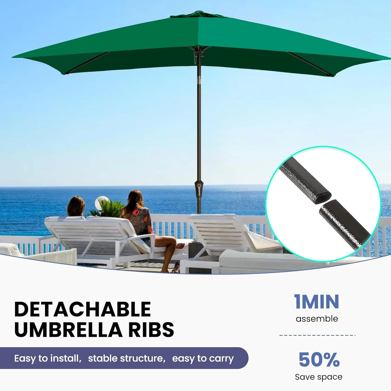 Ayge 6.5x10FT Rectangular Patio Umbrella Outdoor Table Umbrella w/Push Button Tilt & Crank Rectangle Market Umbrella UV Protection for Garden,Deck,Lawn,Yard & Pool