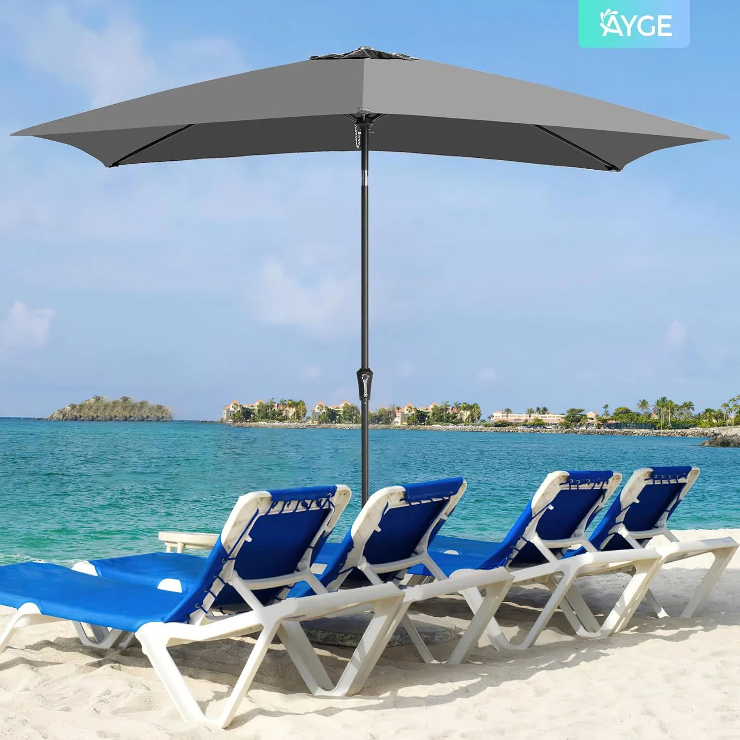 Ayge 6.5x10FT Rectangular Patio Umbrella Outdoor Table Umbrella w/Push Button Tilt & Crank Rectangle Market Umbrella UV Protection for Garden,Deck,Lawn,Yard & Pool