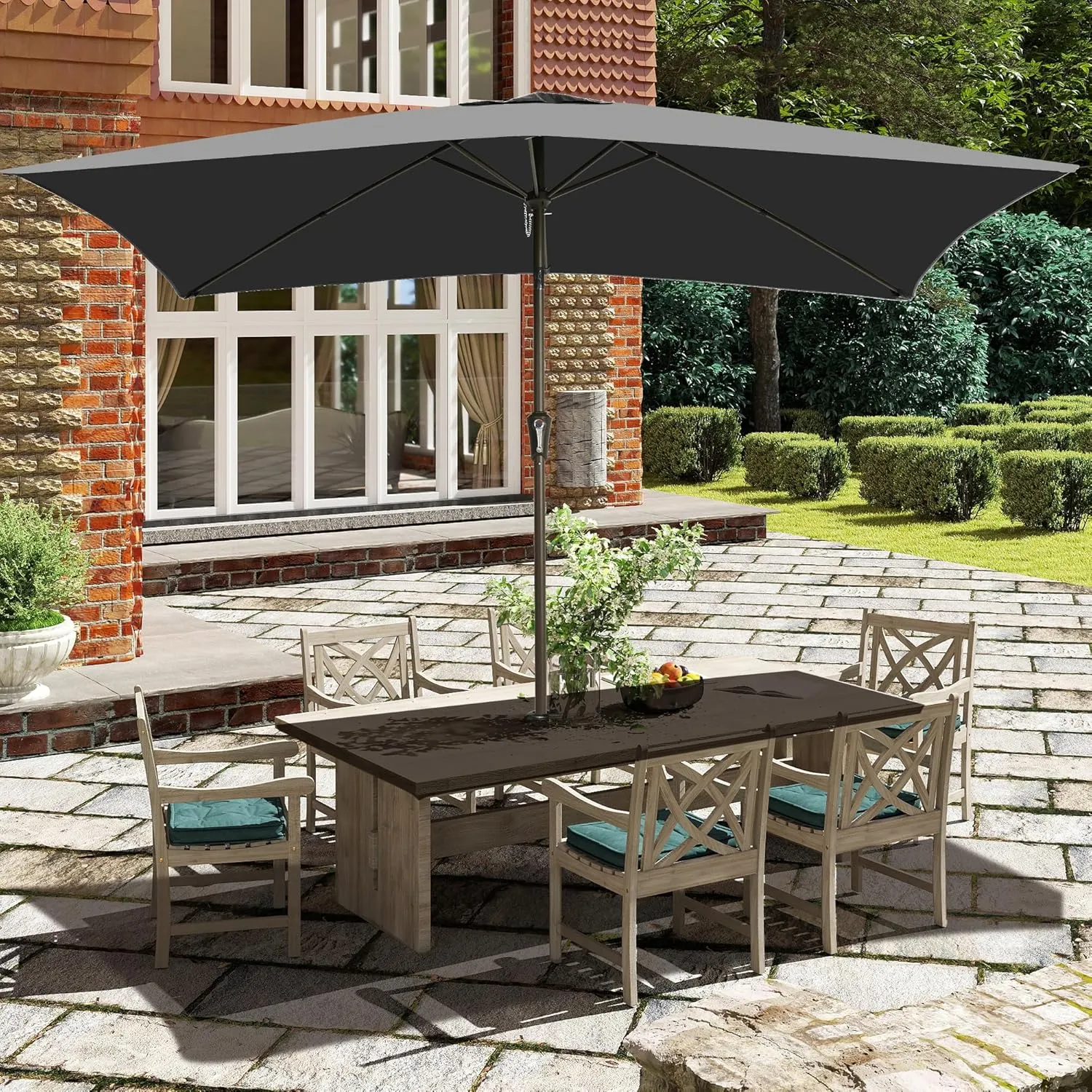 Ayge 6.5x10FT Rectangular Patio Umbrella Outdoor Table Umbrella w/Push Button Tilt & Crank Rectangle Market Umbrella UV Protection for Garden,Deck,Lawn,Yard & Pool