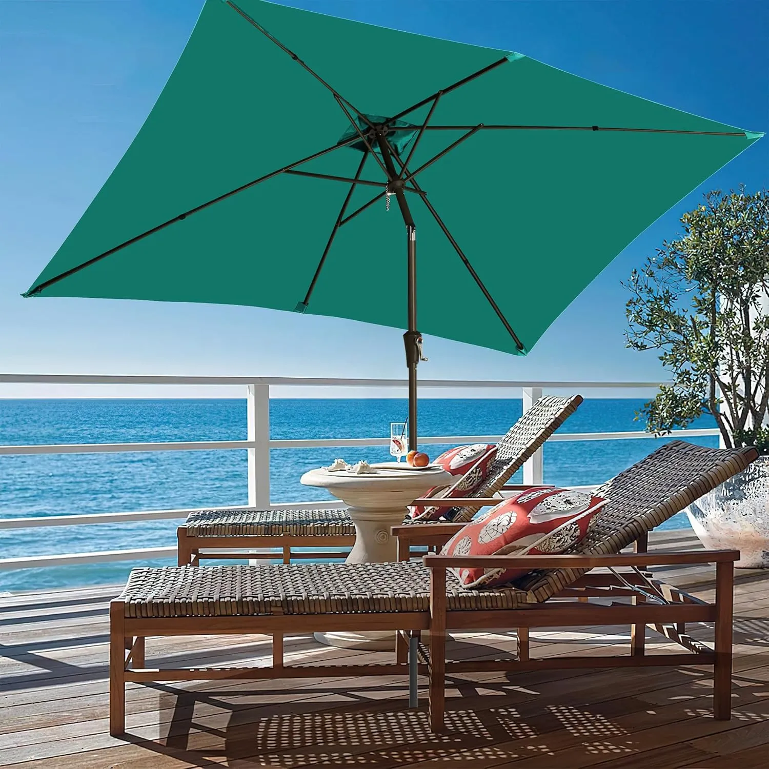 Ayge 6.5x10FT Rectangular Patio Umbrella Outdoor Table Umbrella w/Push Button Tilt & Crank Rectangle Market Umbrella UV Protection for Garden,Deck,Lawn,Yard & Pool