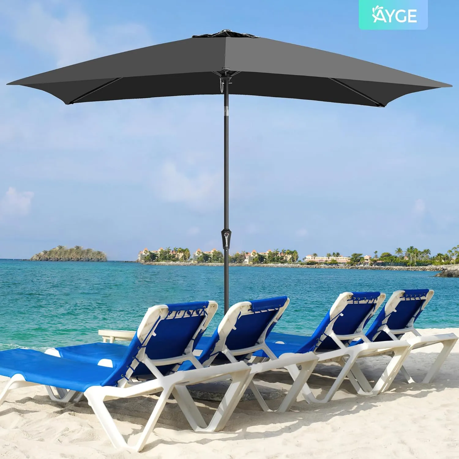 Ayge 6.5x10FT Rectangular Patio Umbrella Outdoor Table Umbrella w/Push Button Tilt & Crank Rectangle Market Umbrella UV Protection for Garden,Deck,Lawn,Yard & Pool