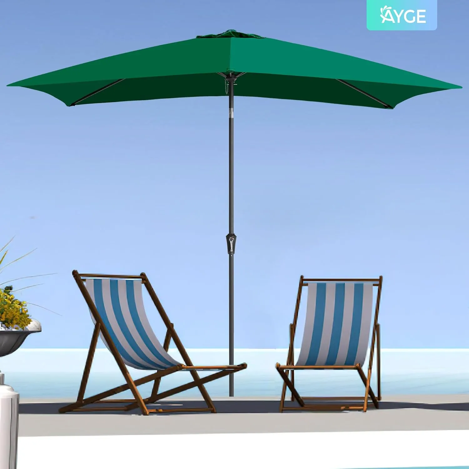 Ayge 6.5x10FT Rectangular Patio Umbrella Outdoor Table Umbrella w/Push Button Tilt & Crank Rectangle Market Umbrella UV Protection for Garden,Deck,Lawn,Yard & Pool