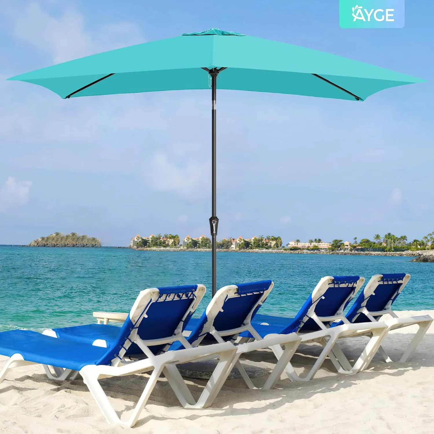Ayge 6.5x10FT Rectangular Patio Umbrella Outdoor Table Umbrella w/Push Button Tilt & Crank Rectangle Market Umbrella UV Protection for Garden,Deck,Lawn,Yard & Pool