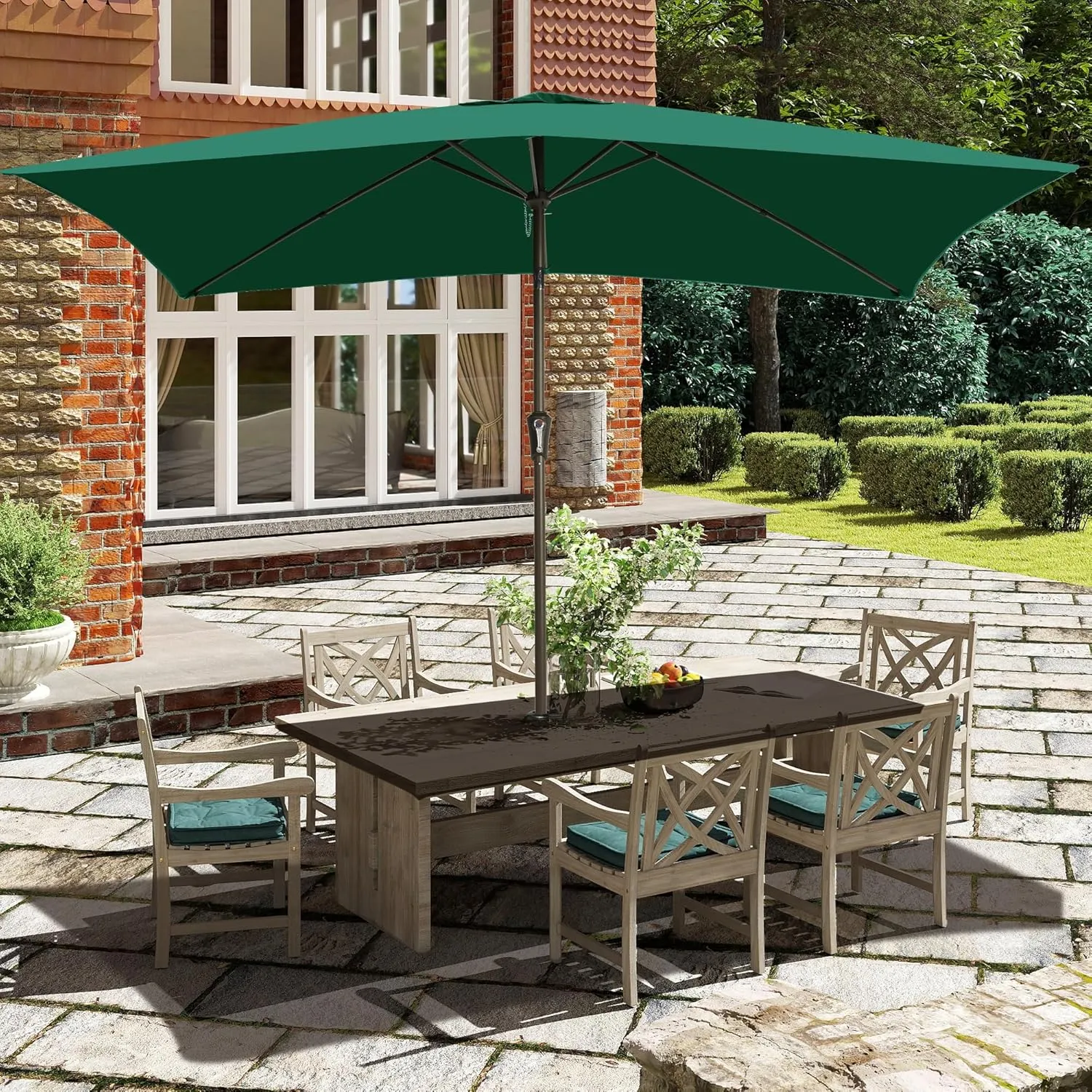 Ayge 6.5x10FT Rectangular Patio Umbrella Outdoor Table Umbrella w/Push Button Tilt & Crank Rectangle Market Umbrella UV Protection for Garden,Deck,Lawn,Yard & Pool