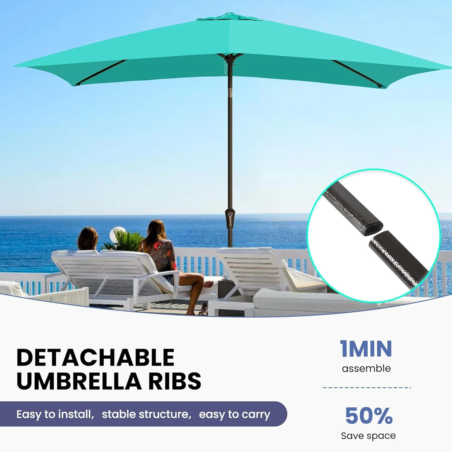 Ayge 6.5x10FT Rectangular Patio Umbrella Outdoor Table Umbrella w/Push Button Tilt & Crank Rectangle Market Umbrella UV Protection for Garden,Deck,Lawn,Yard & Pool