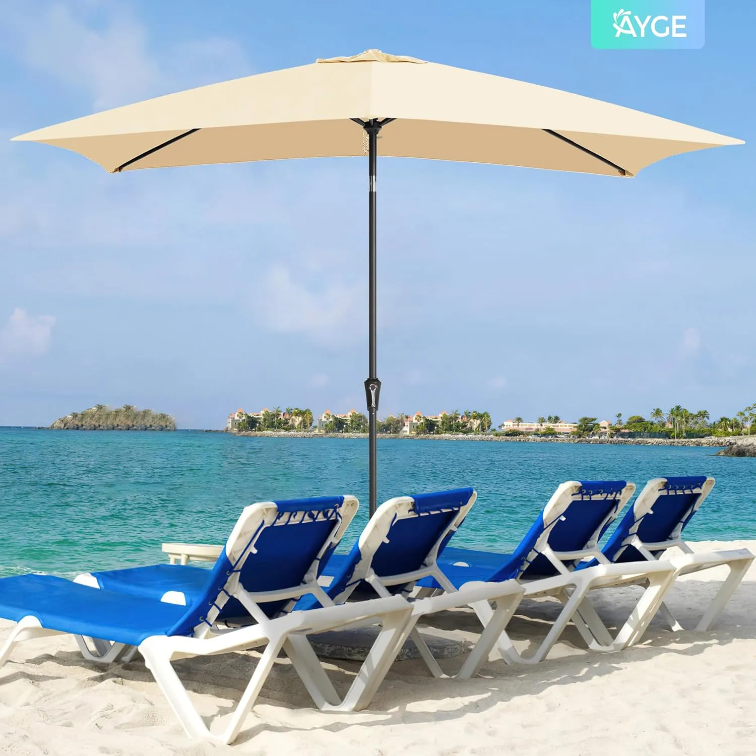 Ayge 6.5x10FT Rectangular Patio Umbrella Outdoor Table Umbrella w/Push Button Tilt & Crank Rectangle Market Umbrella UV Protection for Garden,Deck,Lawn,Yard & Pool