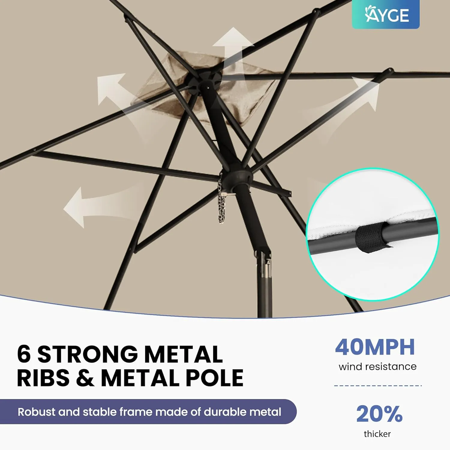 Ayge 6.5x10FT Rectangular Patio Umbrella Outdoor Table Umbrella w/Push Button Tilt & Crank Rectangle Market Umbrella UV Protection for Garden,Deck,Lawn,Yard & Pool