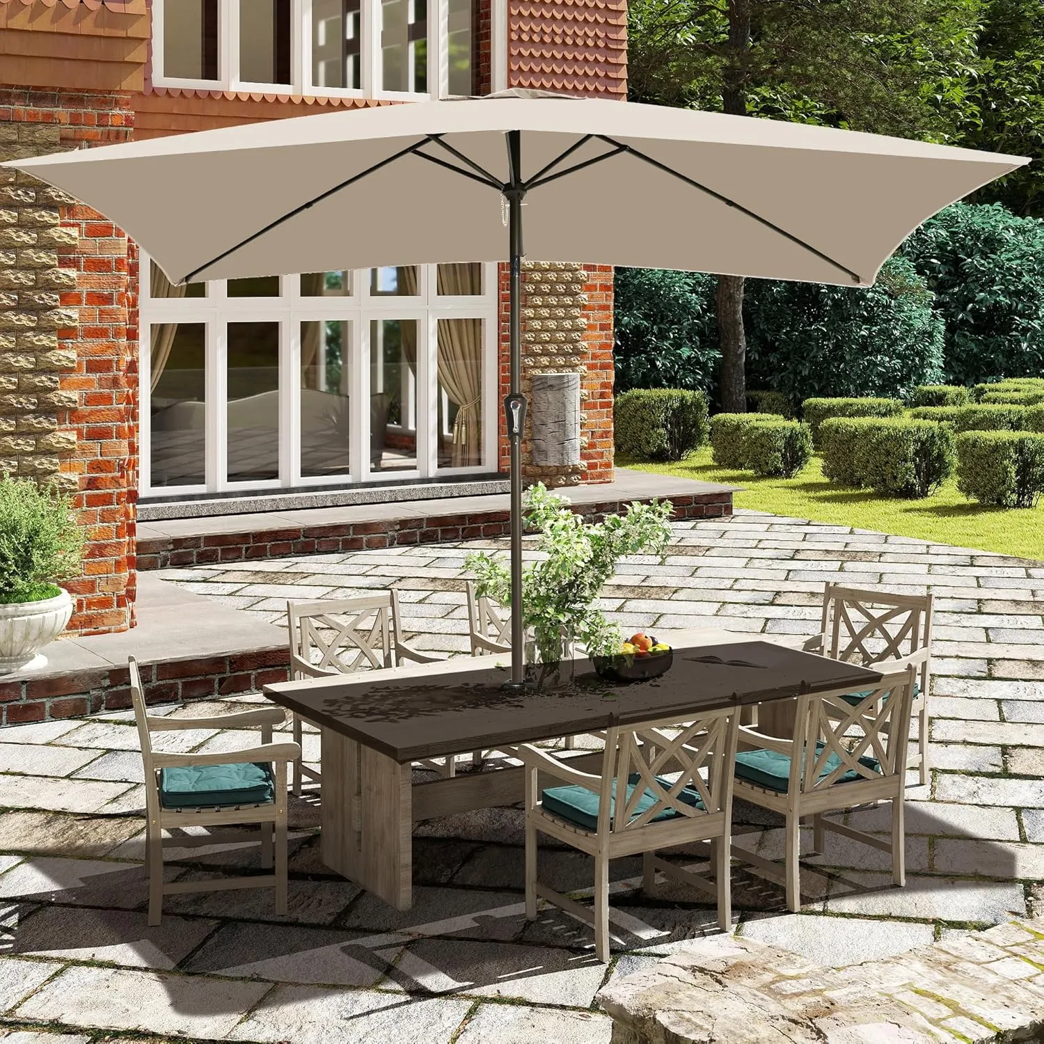 Ayge 6.5x10FT Rectangular Patio Umbrella Outdoor Table Umbrella w/Push Button Tilt & Crank Rectangle Market Umbrella UV Protection for Garden,Deck,Lawn,Yard & Pool