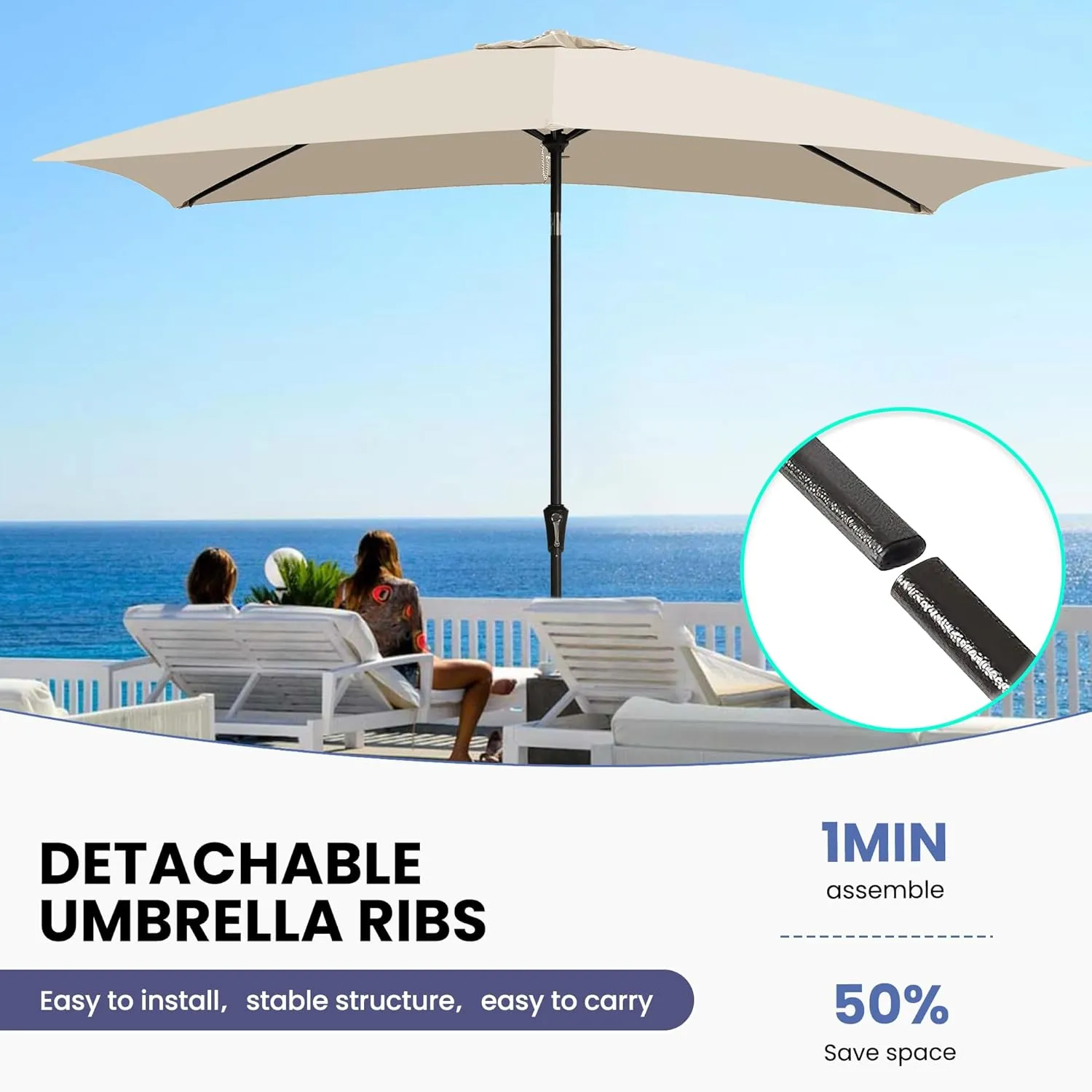 Ayge 6.5x10FT Rectangular Patio Umbrella Outdoor Table Umbrella w/Push Button Tilt & Crank Rectangle Market Umbrella UV Protection for Garden,Deck,Lawn,Yard & Pool