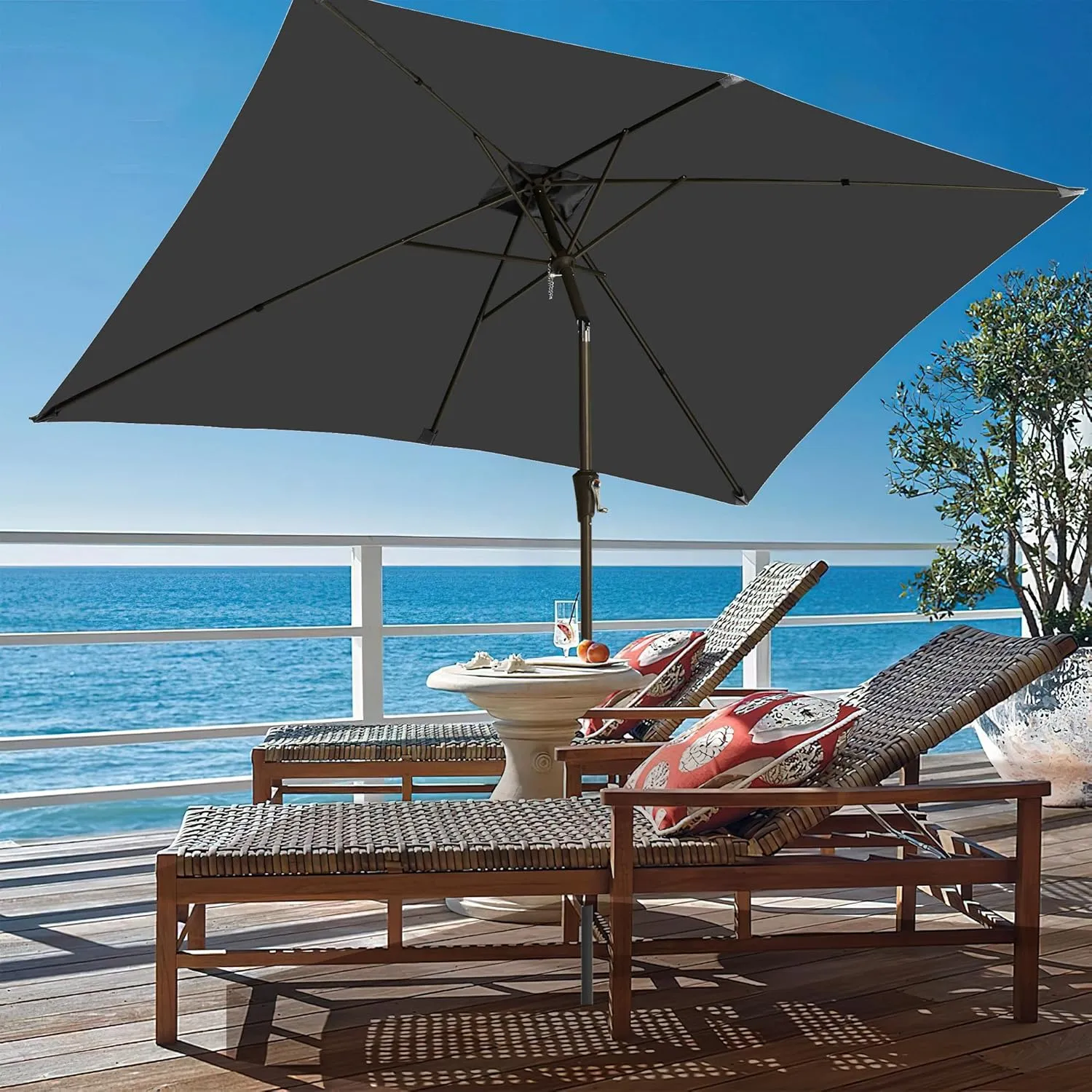 Ayge 6.5x10FT Rectangular Patio Umbrella Outdoor Table Umbrella w/Push Button Tilt & Crank Rectangle Market Umbrella UV Protection for Garden,Deck,Lawn,Yard & Pool
