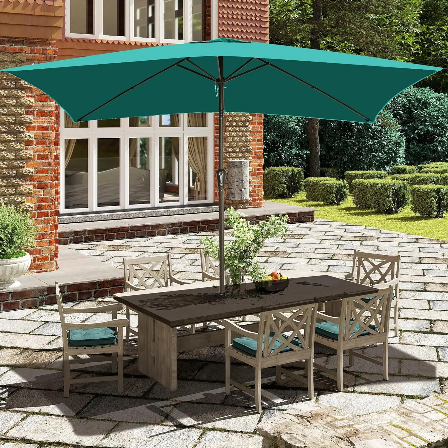 Ayge 6.5x10FT Rectangular Patio Umbrella Outdoor Table Umbrella w/Push Button Tilt & Crank Rectangle Market Umbrella UV Protection for Garden,Deck,Lawn,Yard & Pool