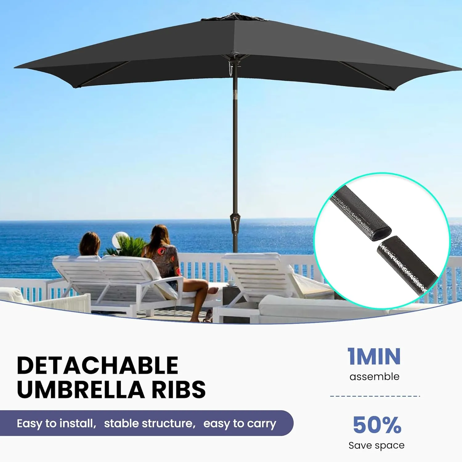 Ayge 6.5x10FT Rectangular Patio Umbrella Outdoor Table Umbrella w/Push Button Tilt & Crank Rectangle Market Umbrella UV Protection for Garden,Deck,Lawn,Yard & Pool
