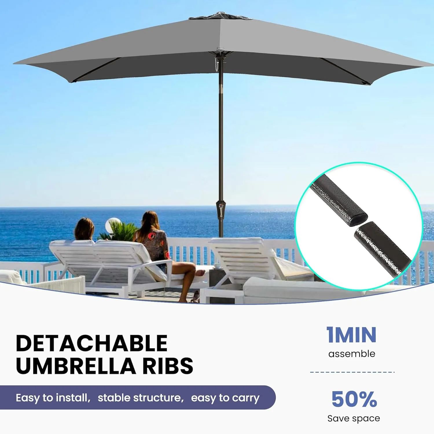 Ayge 6.5x10FT Rectangular Patio Umbrella Outdoor Table Umbrella w/Push Button Tilt & Crank Rectangle Market Umbrella UV Protection for Garden,Deck,Lawn,Yard & Pool