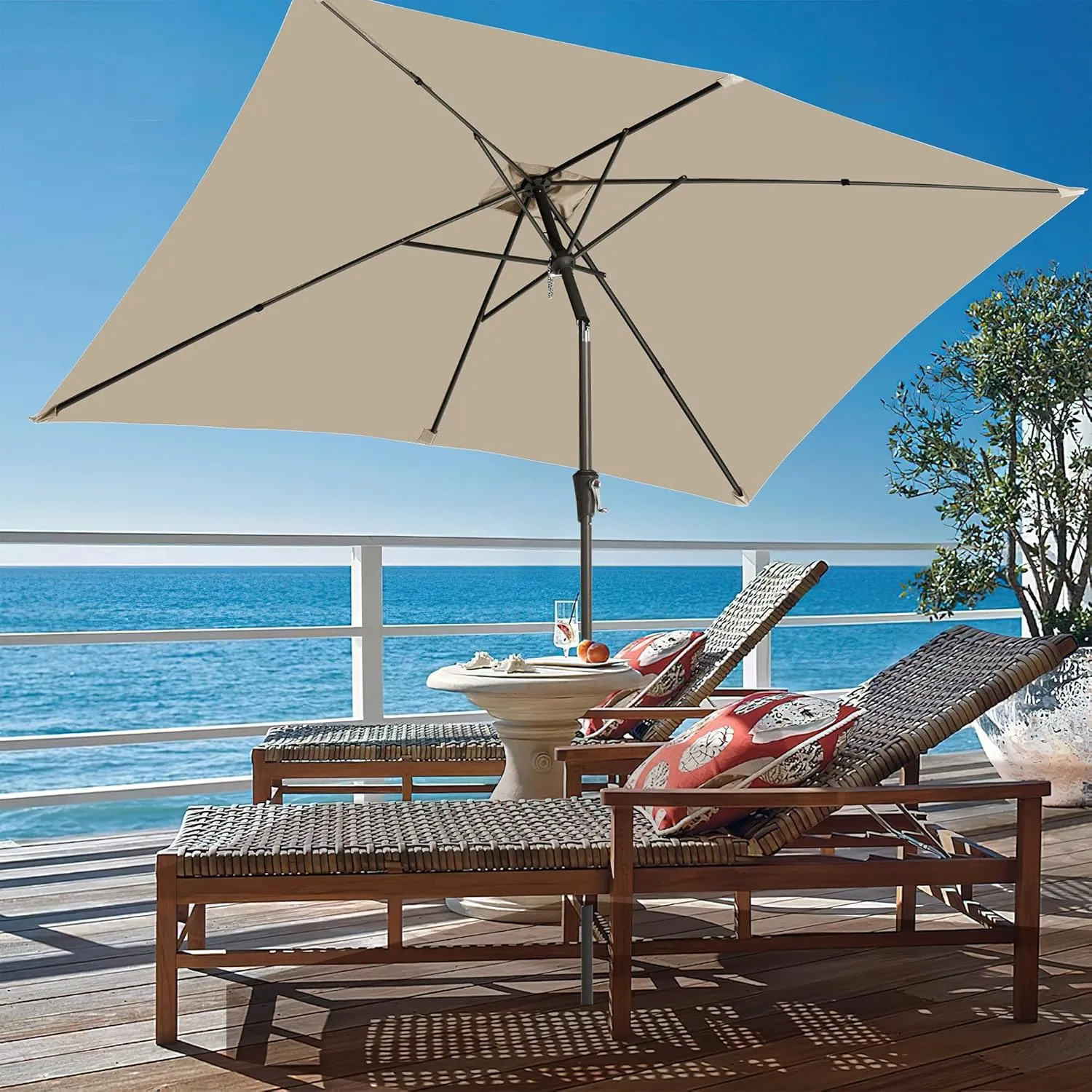 Ayge 6.5x10FT Rectangular Patio Umbrella Outdoor Table Umbrella w/Push Button Tilt & Crank Rectangle Market Umbrella UV Protection for Garden,Deck,Lawn,Yard & Pool
