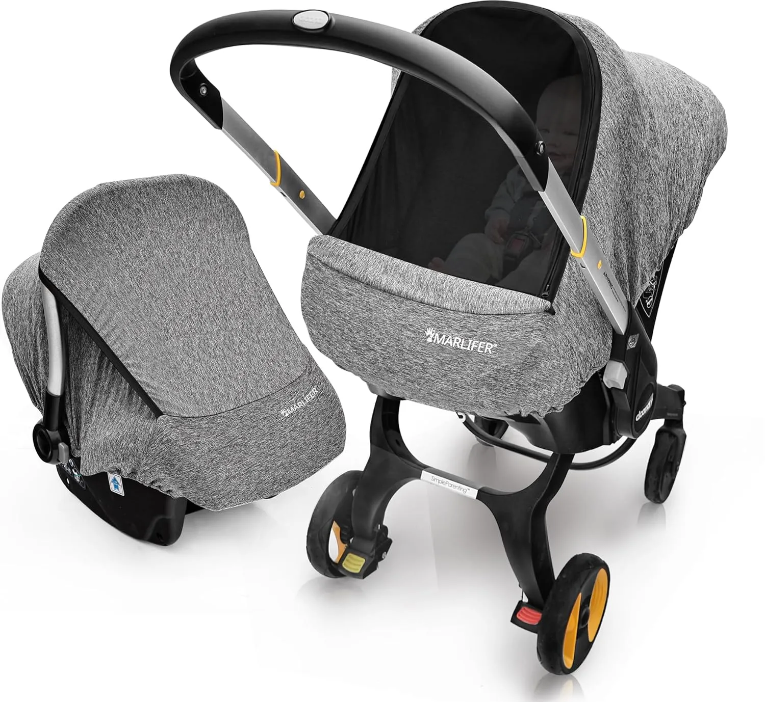 Baby Car Seat Cover, Compatible with Doona car seat and Stroller,Large Mesh Window, Breathable Fabric, Infant Windproof Canopy, Perfect for Baby Boy & Girl Sun Shade Cover for Summer and Spring Use.