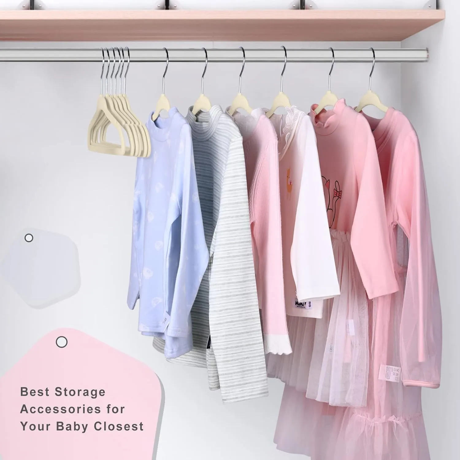 BAGAIL Kids Velvet Hangers 11 Inches Children's Clothes Hangers Non-Slip Baby Hangers for Infant/Toddler (Ivory,50pack)