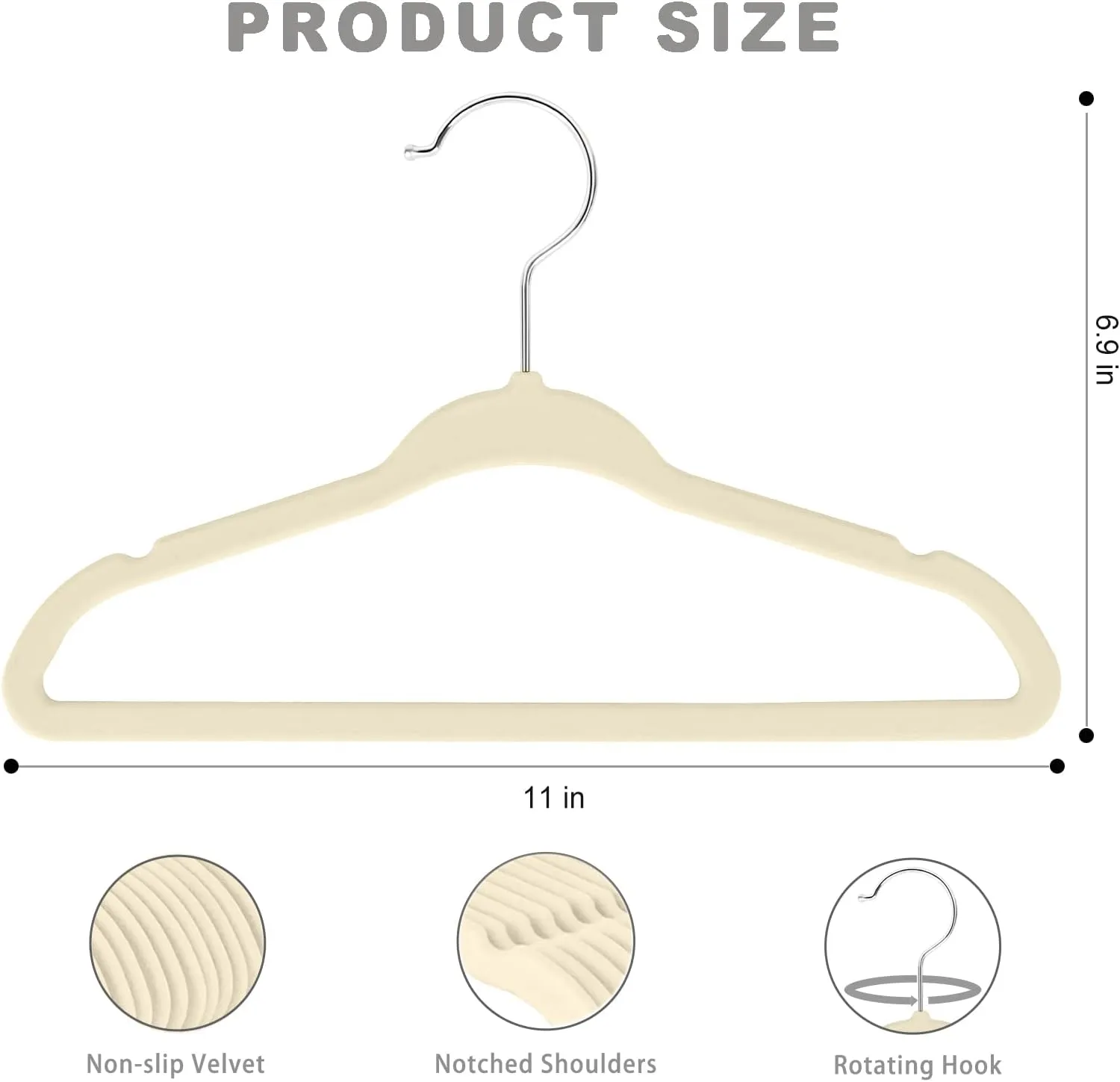 BAGAIL Kids Velvet Hangers 11 Inches Children's Clothes Hangers Non-Slip Baby Hangers for Infant/Toddler (Ivory,50pack)