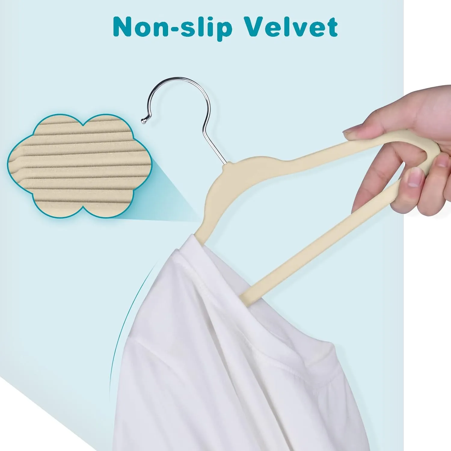 BAGAIL Kids Velvet Hangers 11 Inches Children's Clothes Hangers Non-Slip Baby Hangers for Infant/Toddler (Ivory,50pack)