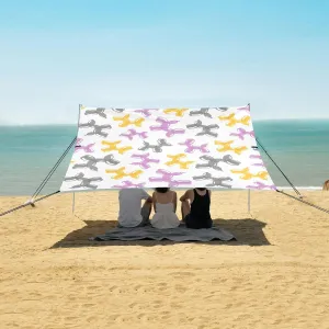 Balloon Dogs Seamless Pattern Beach Canopy Tent Anti-UV & Wind Resistant, Camping Sun Shelter Easy Setup Portable,Outdoor Shade Tents with Sandbags,Sand Shovels,Ground Pegs & Stability Poles