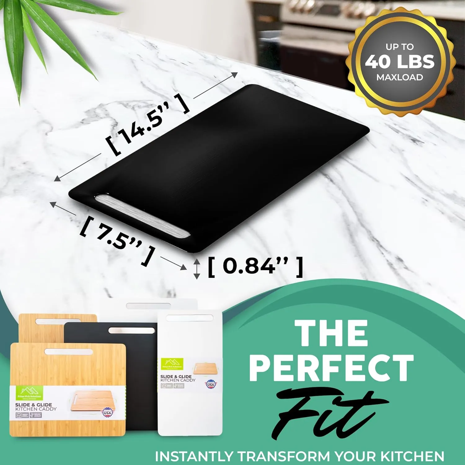 Bamboo Countertop Appliance Slider with 360' Wheels- Appliance Sliding Tray for Coffee Maker & Heavy Kitchen Appliances - Bamboo Rolling Tray, (7.5"x14.5" Black)